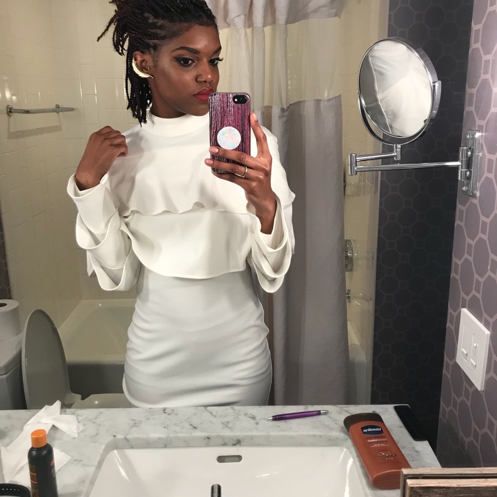 White Ruffle Bodycon Dress - Picture 6 of 7